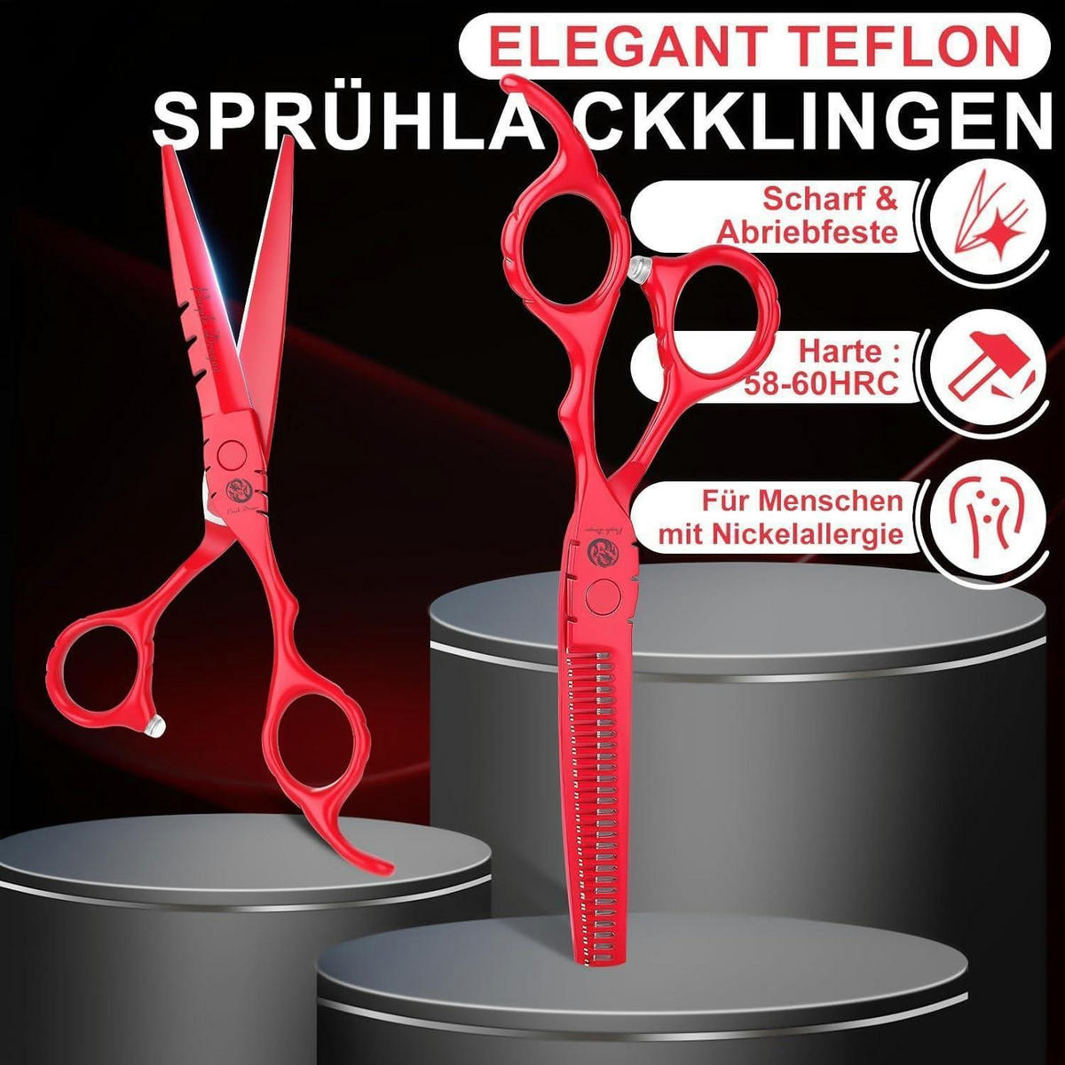 HAARSCHERE Set 6 Zoll Rot 7-teiliges Set - Rot, Metall (6.6/2.5/17.5cm)