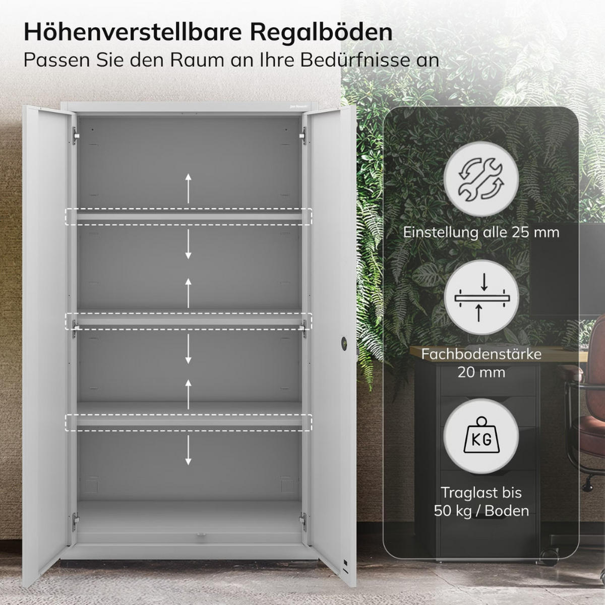 METALLSCHRANK mit Doppel-Schublade RUEL 195x90x40cm Grau - Grau, Metall (90/195/40cm) - DELUKE