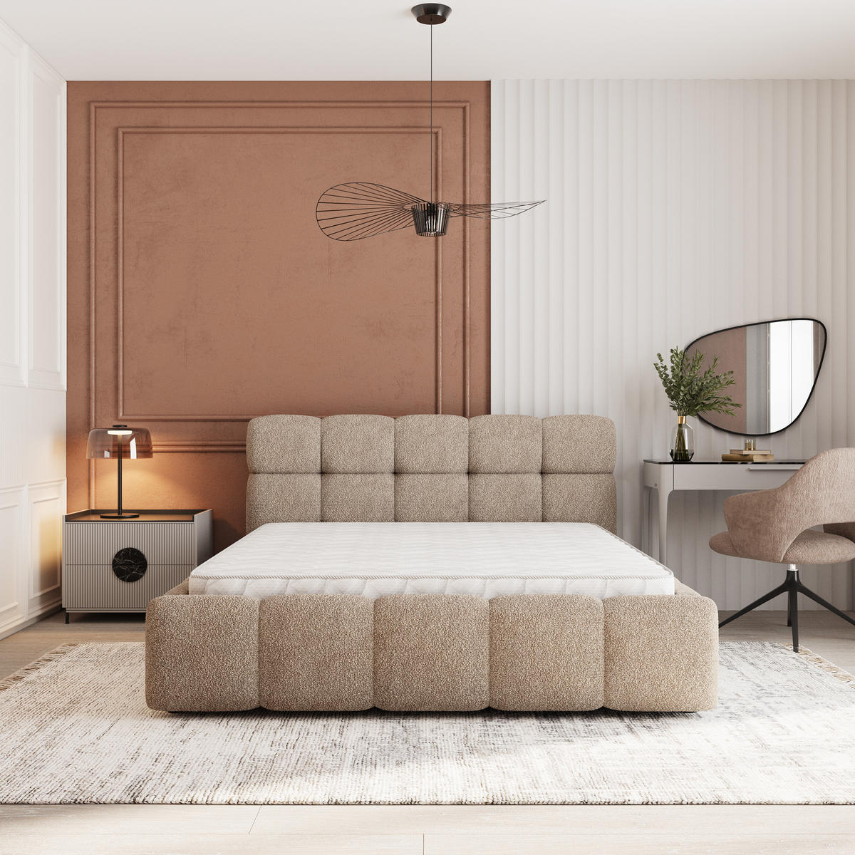 POLSTERBETT FARU Q 120x200 cm mit Bettkästen - Beige - Beige, Holz (120/200cm) - MASSENO