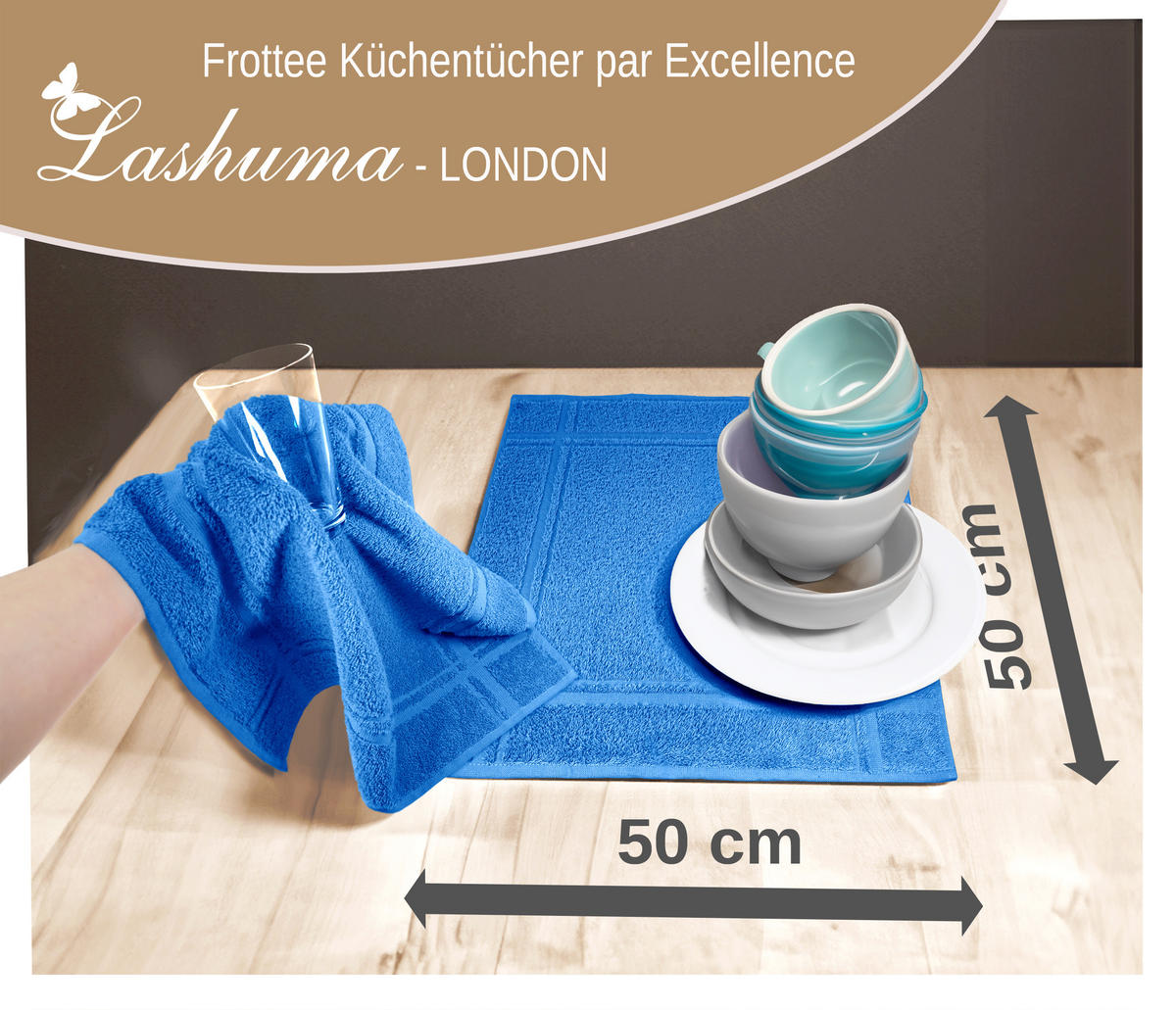 FROTTEE Küchenhandtücher 50x50 cm, 4er Set, Capri Blau - Pastellblau, Textil (50/50cm) - Lashuma