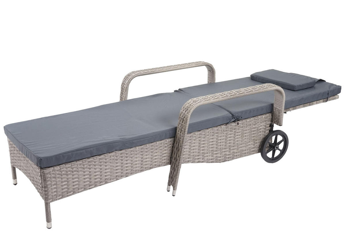 POLY-RATTAN SONNENLIEGE Grau, Grau - Grau, Kunststoff (71/108/197cm) - MCW