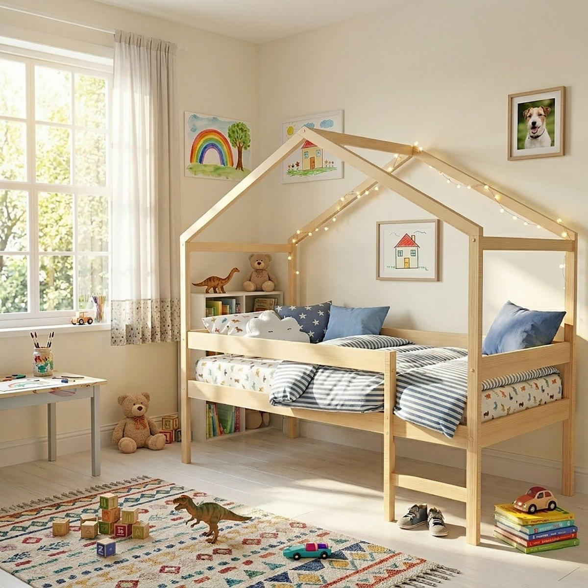 HAUSBETT MIKA + Lattenrost + Matratze/ Kinderbett 90x190 - Naturholz - Naturfarben, Holz (90/190cm) - Weber Industries