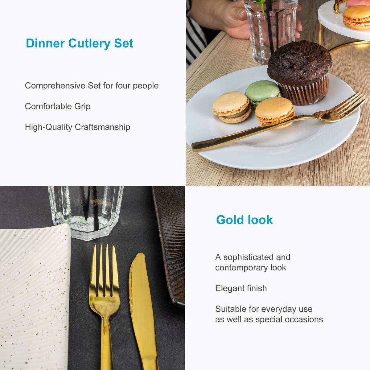 BESTECK SET 4 Personen (20-teilig) - Goldfarben, Metall - Intirilife