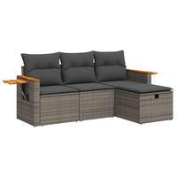 GARTEN-SOFAGARNITUR 4-TLG. Mit Kissen Grau Poly Rattan - Grau, Kunststoff - vidaXL