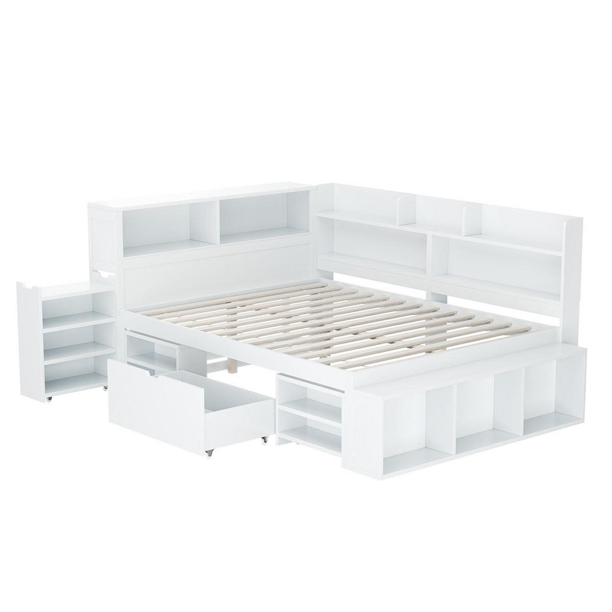 STAURAUMBETT 140 x 190 cm in weiß,Lattenrost inklusive - Weiß, Holz (140/190cm) - KOMHTOM