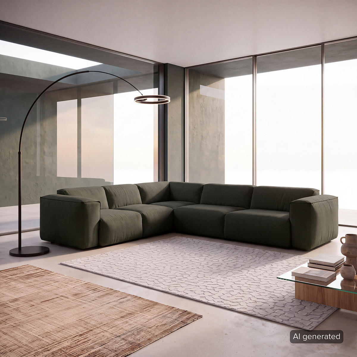 ECKSOFA mit Rundecke - Schwarz/Grau, Kunststoff/Textil (325/260cm) - home24