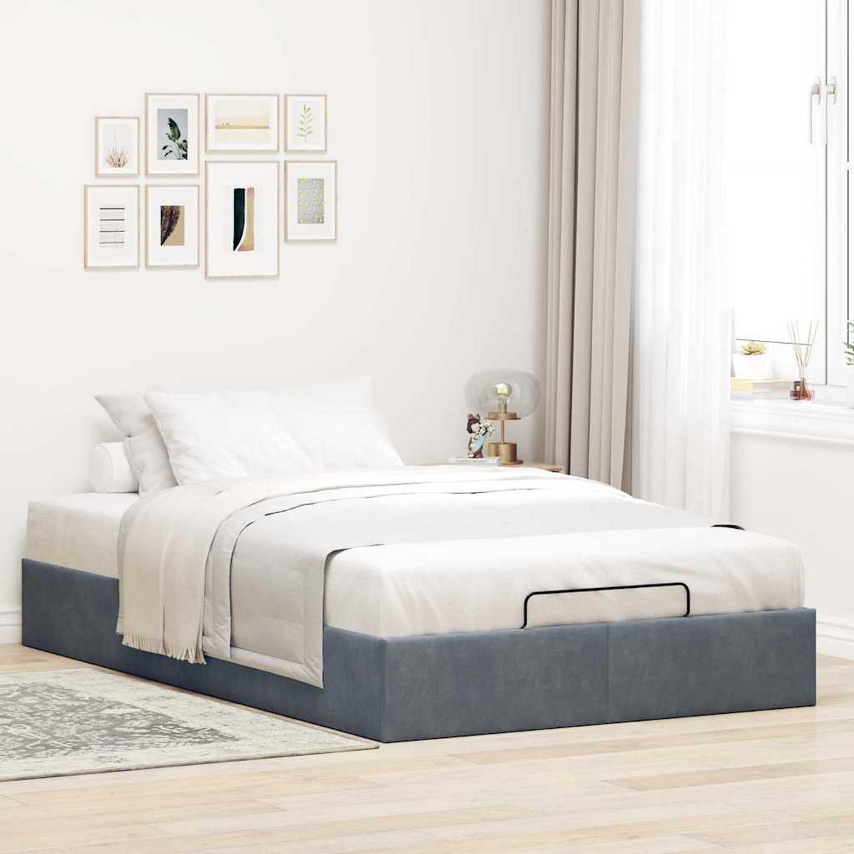 OTTOMAN-BETT Ohne Matratze Dunkelgrau 120/200 Cm Samt - Grau, Textil (120/200cm) - vidaXL