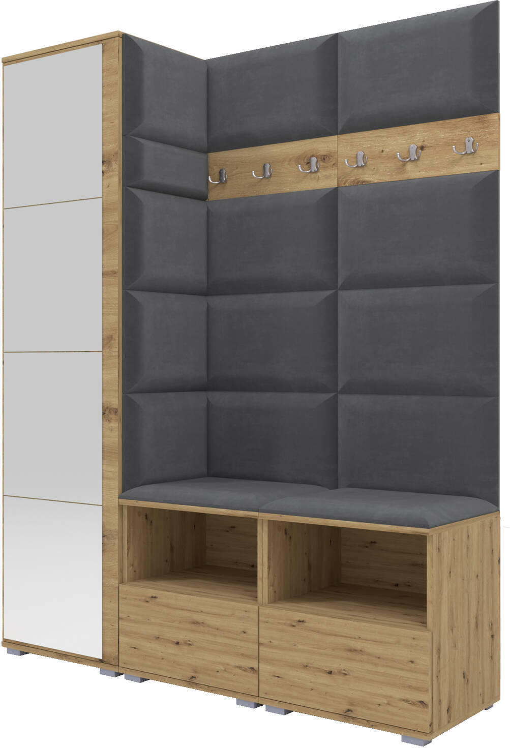 XXXLutz Garderoben-Set Eiche Artisan, Dunkelgrau 150x187x40 cm