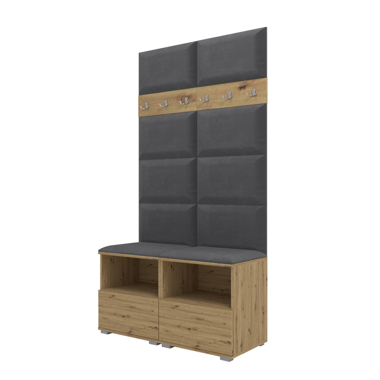XXXLutz Garderoben-Set Eiche Artisan, Dunkelgrau 100x187x40 cm