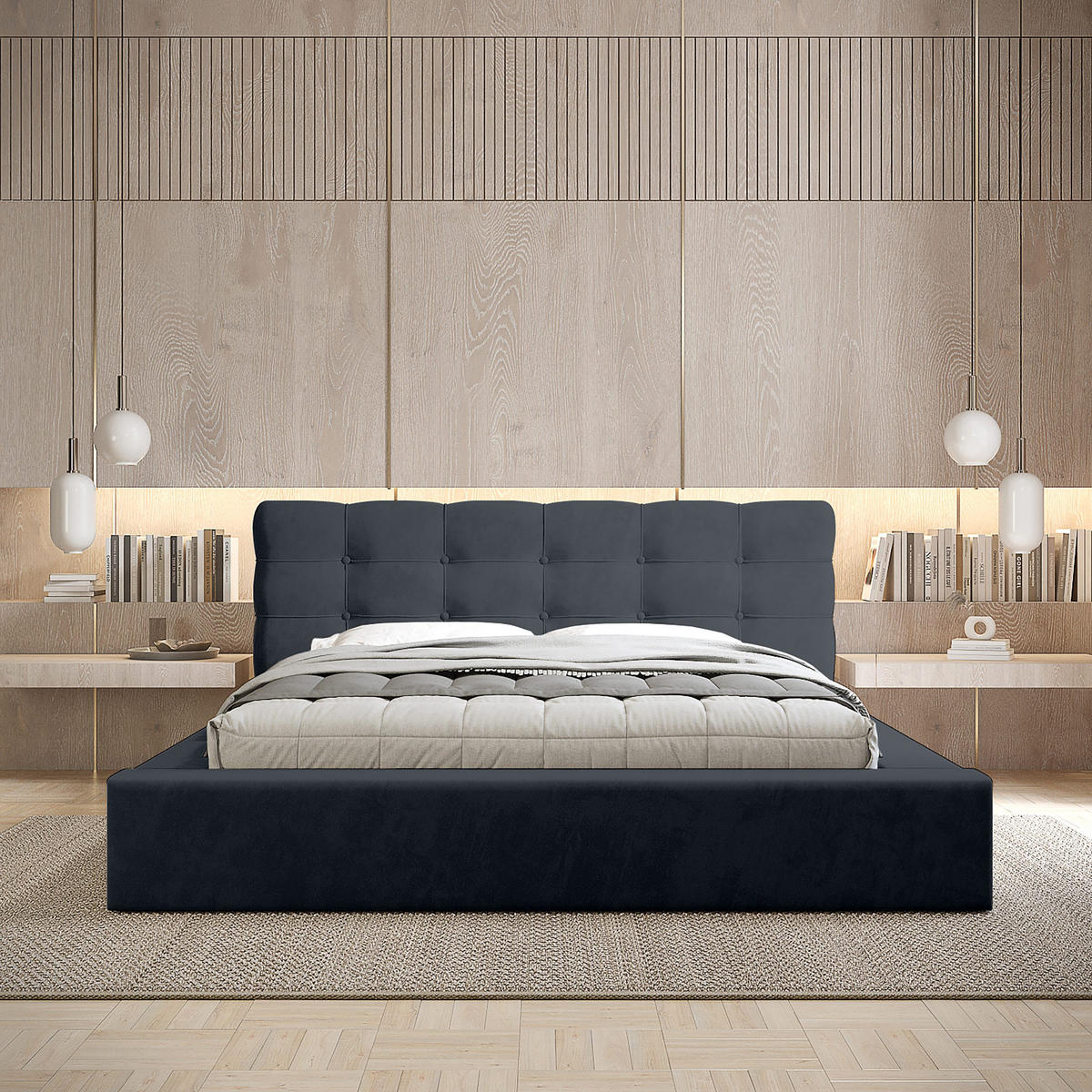 POLSTERBETT aus Velvet Gretta 140x200 cm, Dunkelblau - Dunkelblau, Textil (140/200cm) - Fedve