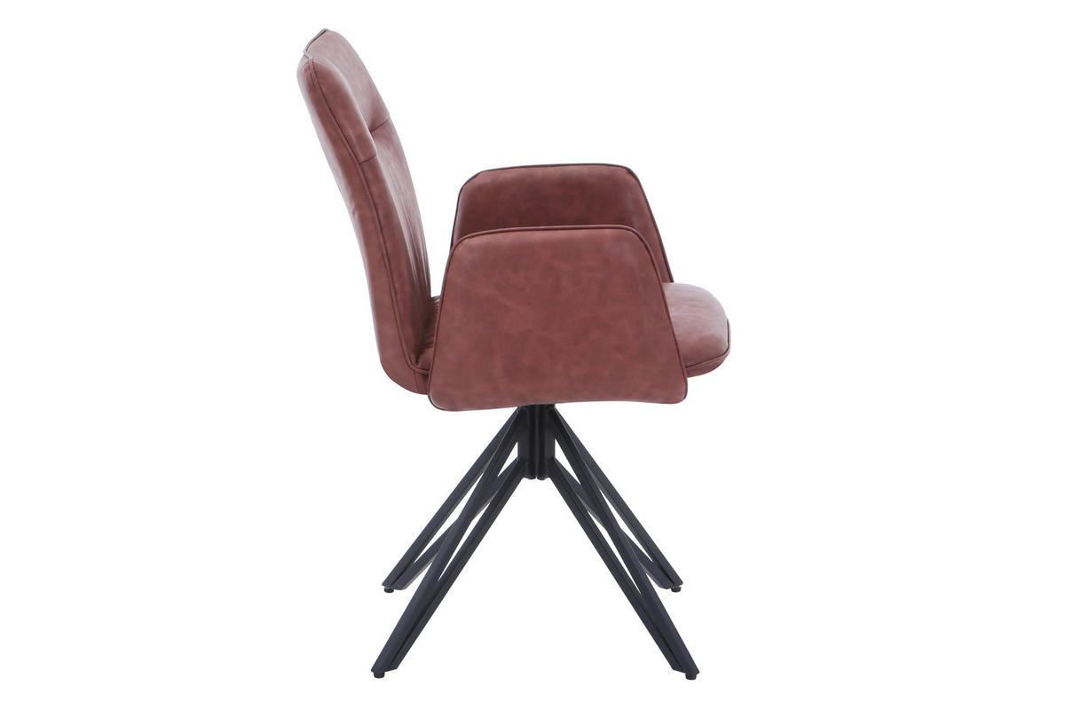 DREHSTUHL CEBU - Hellbraun/Nussbaumfarben, Leder/Metall (50/85/50cm) - SAM