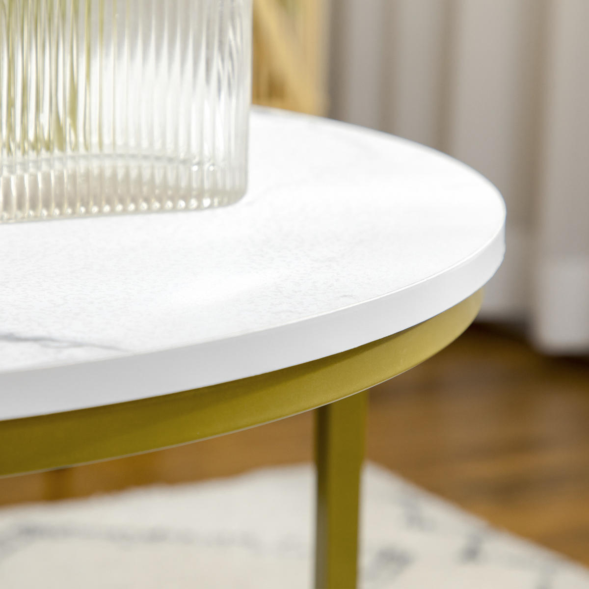 COUCHTISCH-SET 74/74/46,3 cm stapelbar mit Stahlgestell in Gold und Marmoroptik, Weiß - Weiß, Metall (74/74/46.3cm) - Redom