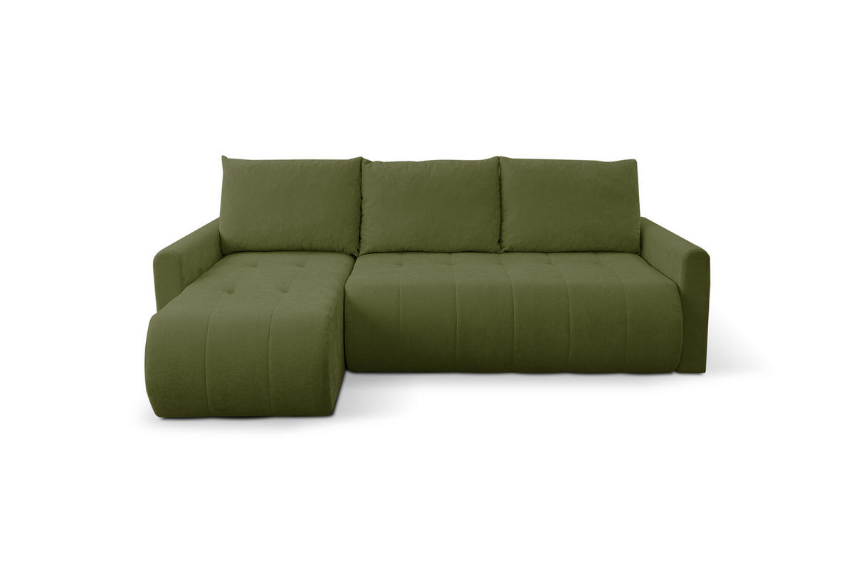 ECKSOFA Primo mit Schlaffunktion und Bettkasten in Cordstoff - Schwarz/Grün, Holz/Holzwerkstoff (245/143cm) - Ravio