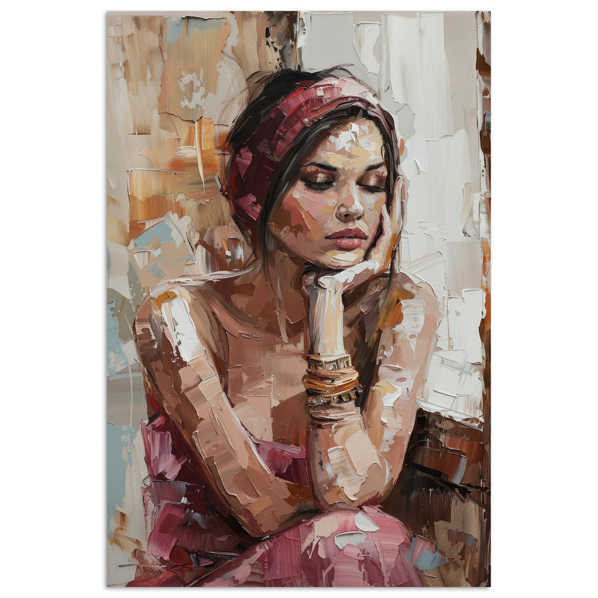 POSTER Frau - Lackierung - Porträt - Modern 80x120 cm - Altrosa, Papier (80/120/0.1cm) - MuchoWow