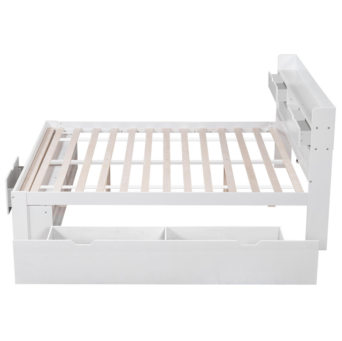 POLSTERBETT 160/200 cm Weiß mit Stauraum und USB- und Type-C-Anschlüssen - Weiß, Holzwerkstoff (160/200cm) - Flora Grace