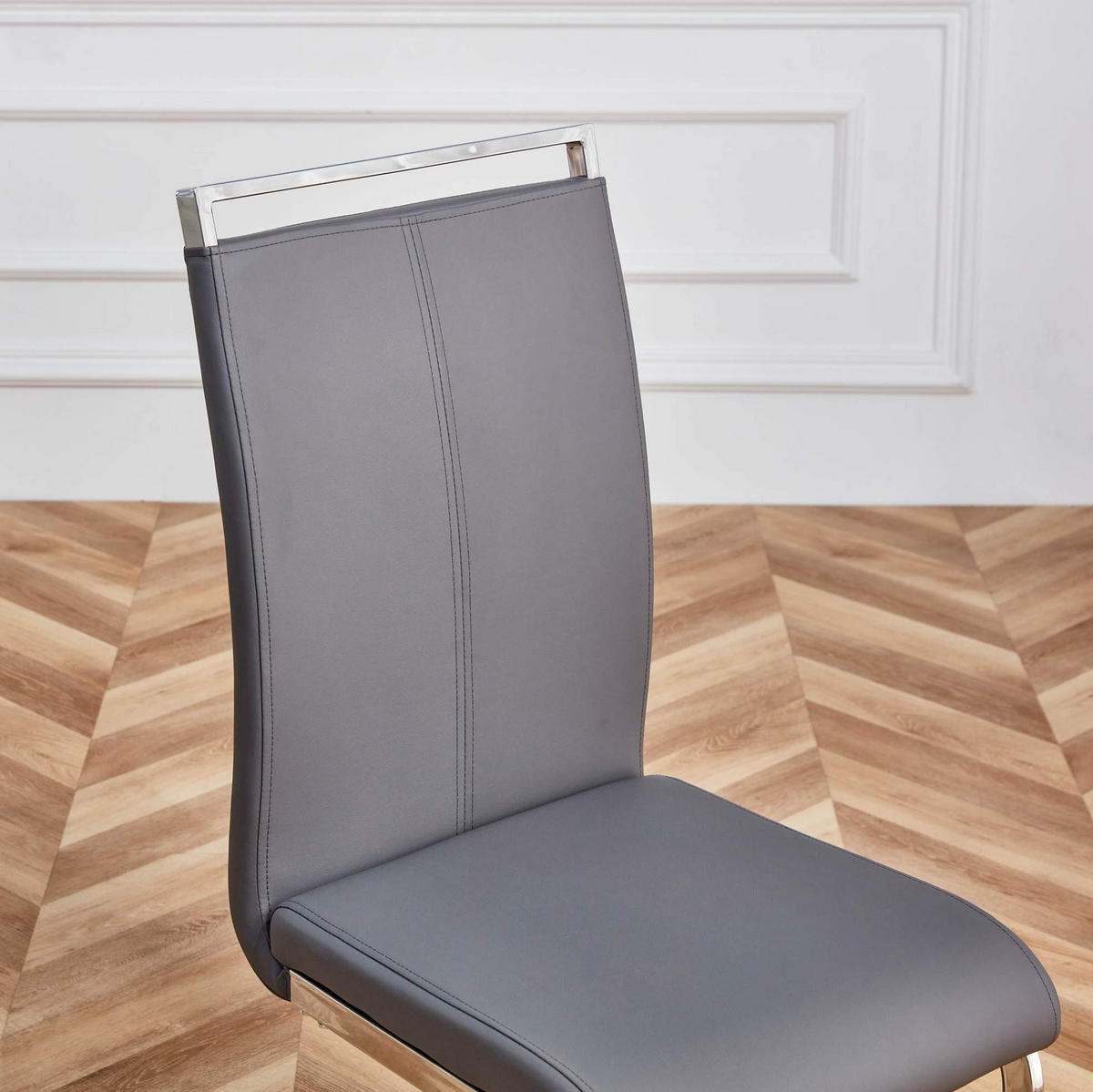 FREISCHWINGER 4er-Set Kunstleder Grau verchromtes Metallgestell - Grau, Metall (42/100/54cm) - Meubliv