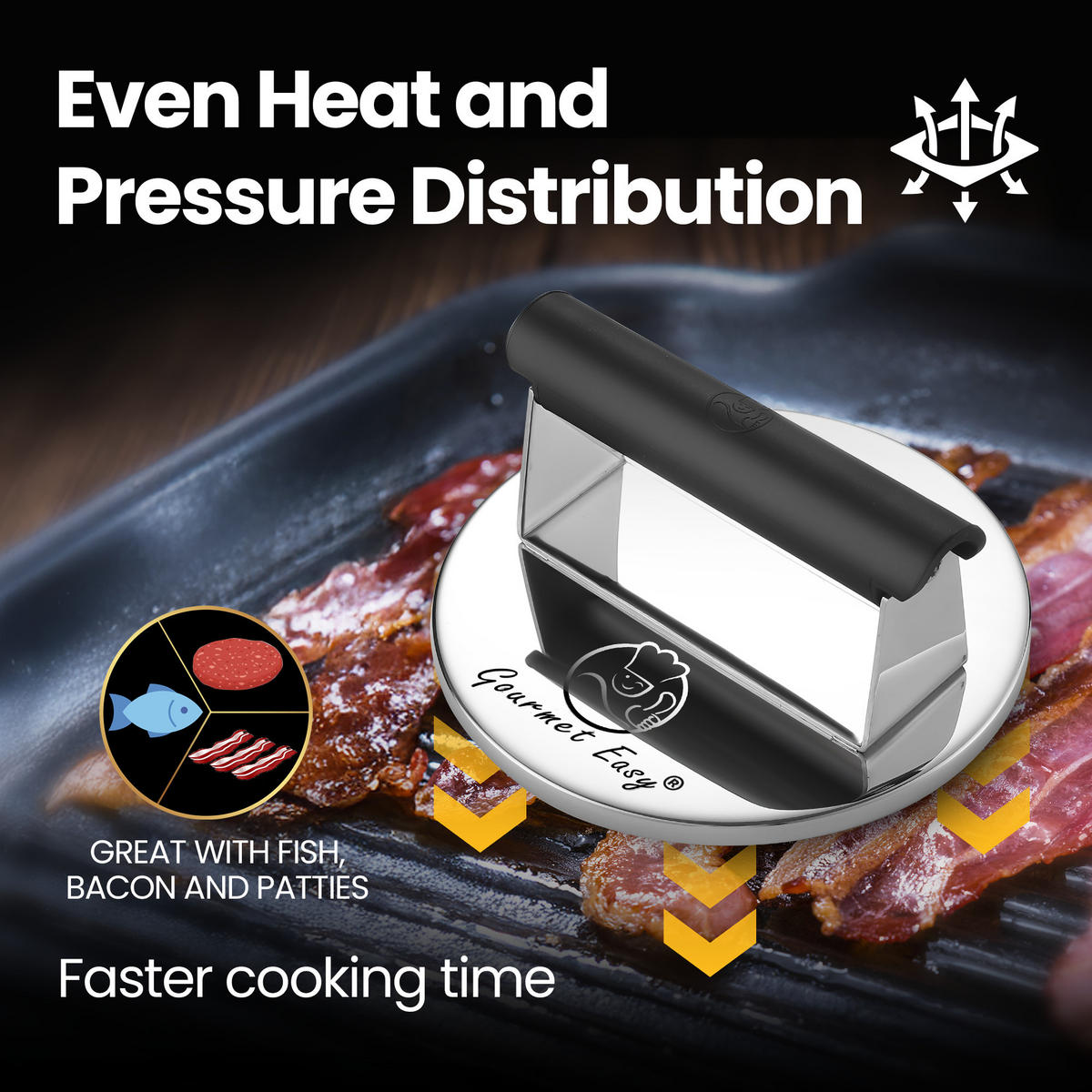 BURGERPRESSE Edelstahl,Burgerpresse, Edelstahl, 2lb Smasher mit hitzebeständigem Griff - Edelstahlfarben, Metall (15.2/7/15.2cm) - Gourmet Easy