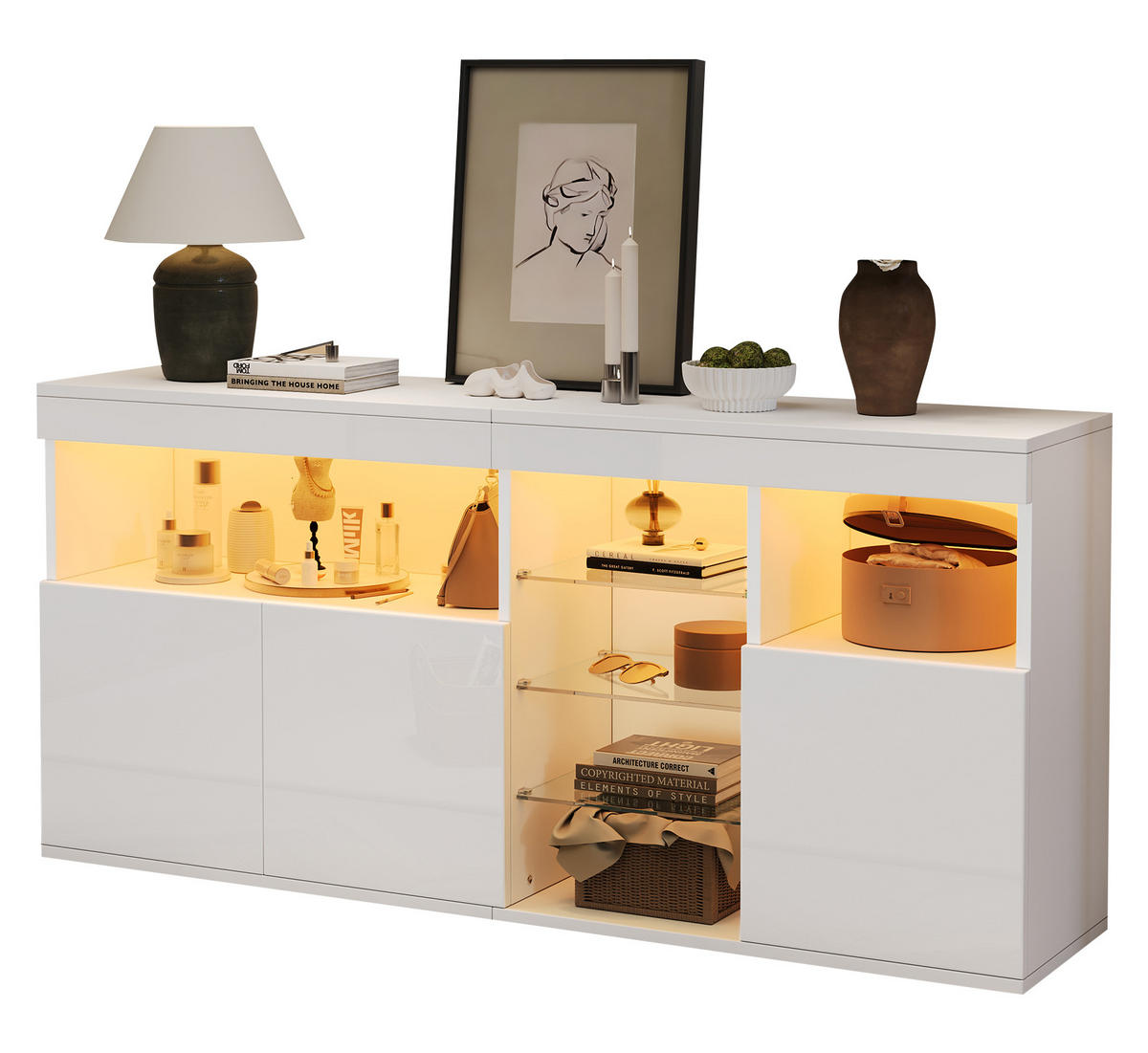 SIDEBOARD Weiß 155,5/35/72 cm - Weiß, Glas (155.5/72/35cm) - PANGIVO
