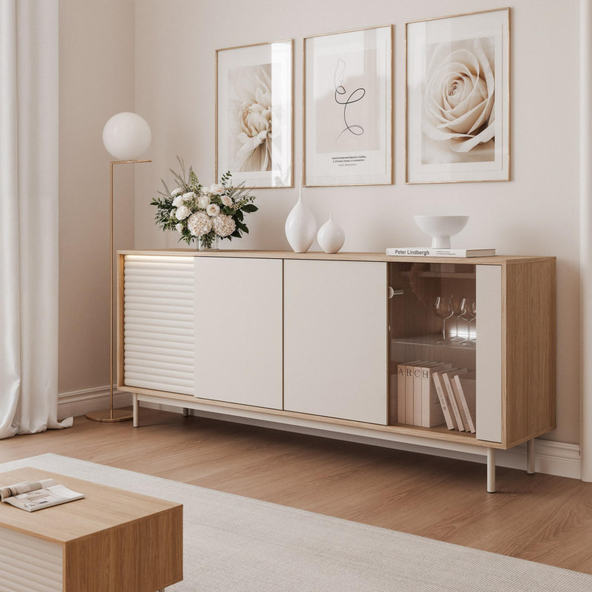 KOMMODE LUSSO 184 cm, Eiche / Kaschmir - Eichefarben, Holzwerkstoff (184/77/40cm) - Idohome