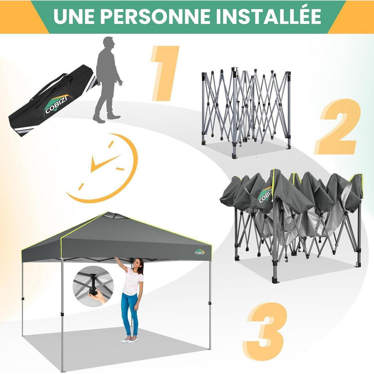 FALTPAVILLON 3x3 m Grau wasserdicht mit 4 Seitenwänden - Grau, Textil (300/298/300cm)