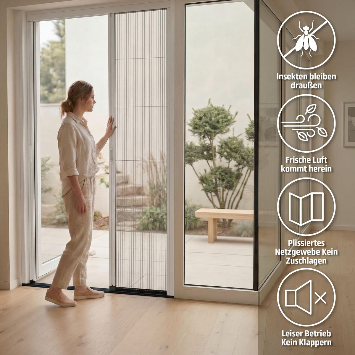 INSEKTENSCHUTZTÜR plissiert weiß - Weiß, Textil (96/206/3.7cm) - Cocoon Home Concepts