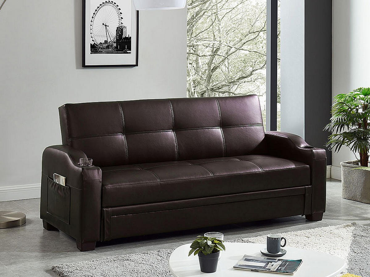 SCHLAFSOFA - 3 Personen - Kunstleder - Schokoladenbraun - - Braun, Leder (197/83/89cm) - Vente-Unique