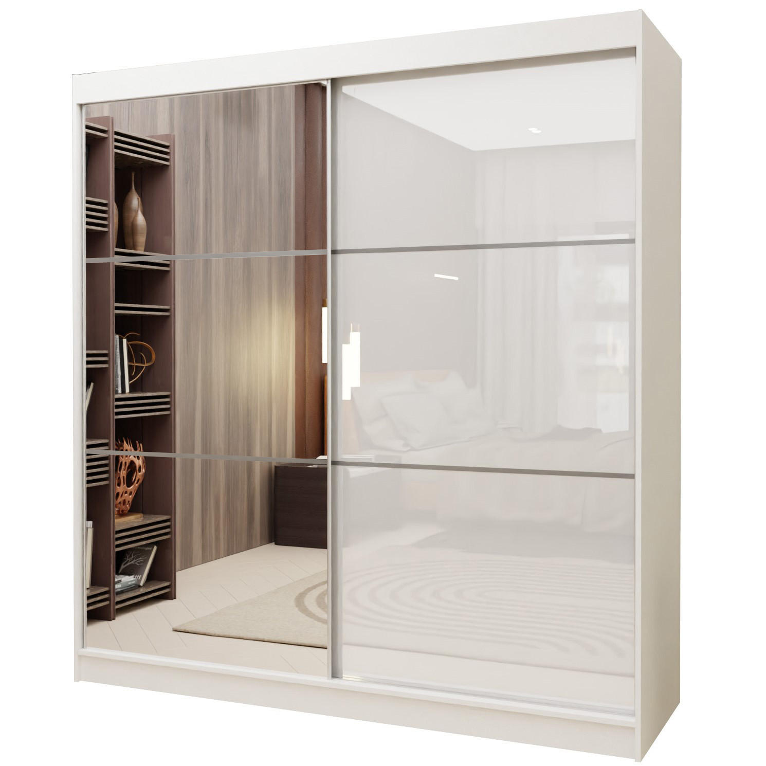 SCHWEBETÜRENSCHRANK VITALE 200/216/61 cm 2-türig mit Spiegel Weiß - Weiß, Holzwerkstoff (200/216/61cm) - MASSENO