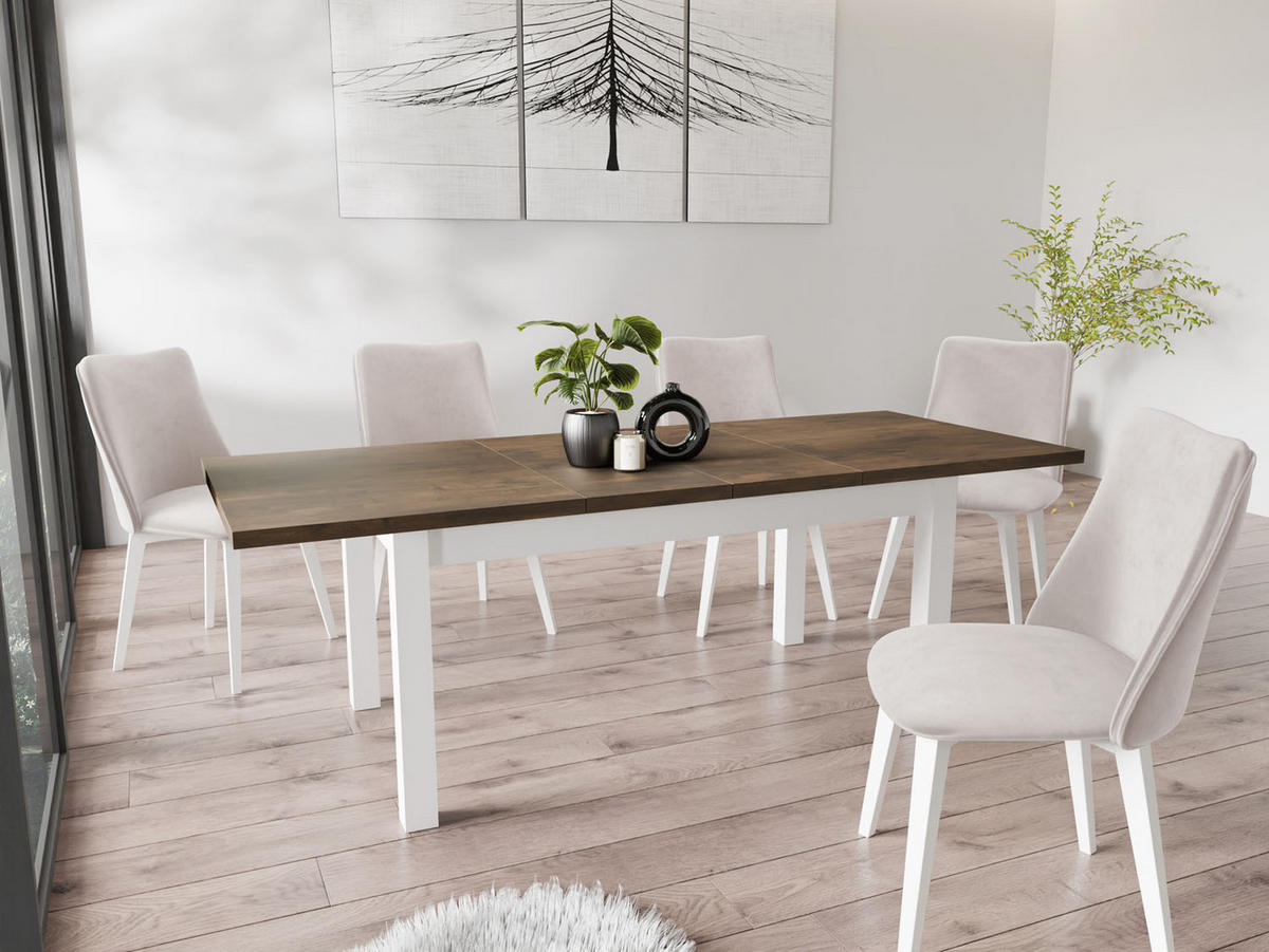 ESSTISCH Molly rechteckig ausziehbar, Lefkas Eiche 160-240/90/75 cm - Alteiche/Weiß, Holz/Holzwerkstoff (160/90/75cm) - WFL GROUP