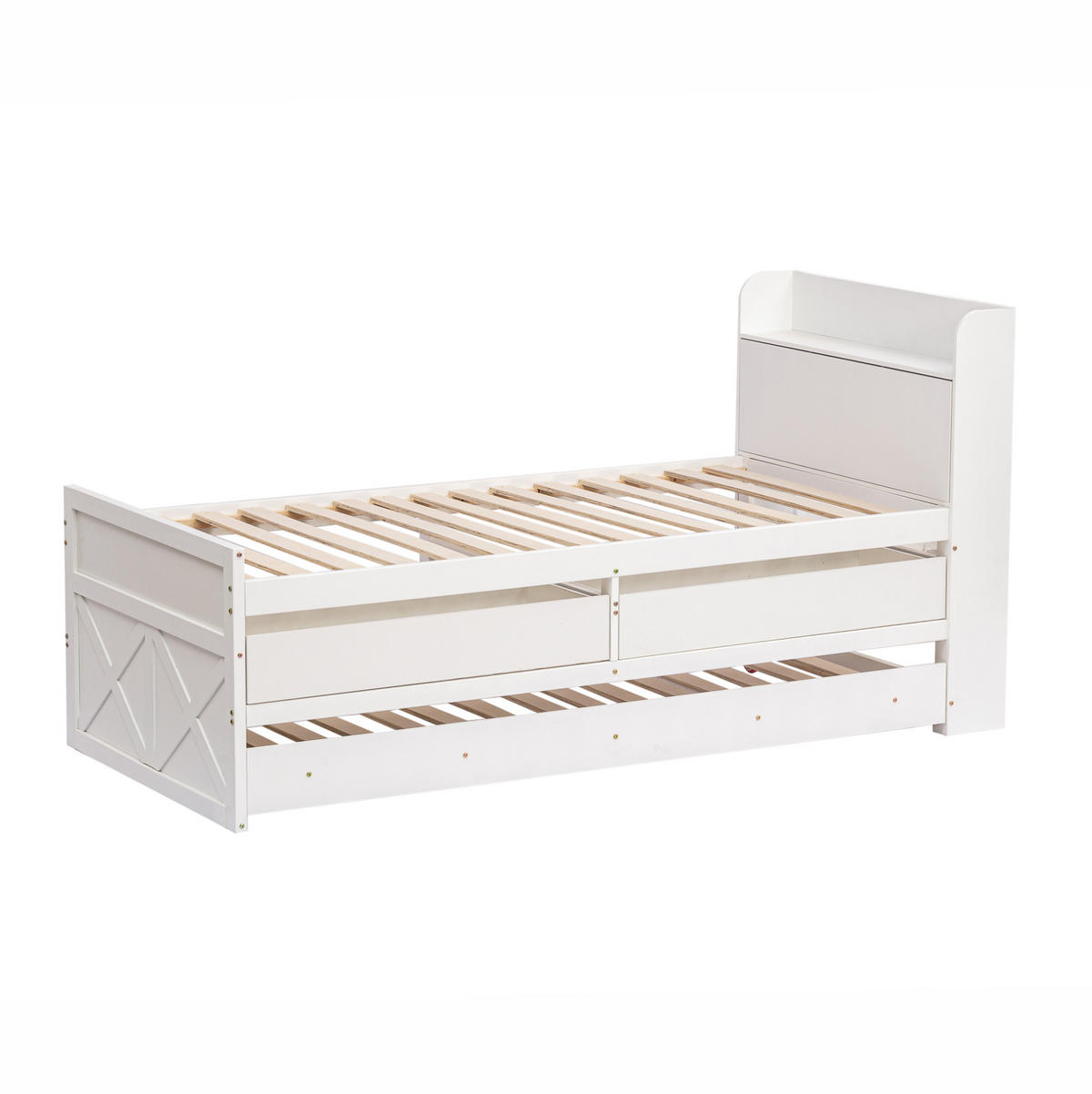 KREVET 190/90 cm s pomoćnim izvlačnim ležajem, ladicama i USB priključkom, Bijela - bijela, drvni materijal (90/200cm) - Redom
