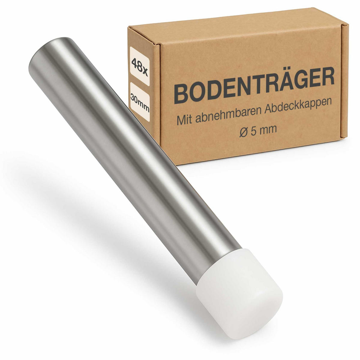 BODENTRÄGER 5x30 mm inkl Abdeckkappen für Glas und Holz - Silberfarben, Metall (0.3/0.5/1cm) - K-Möbel
