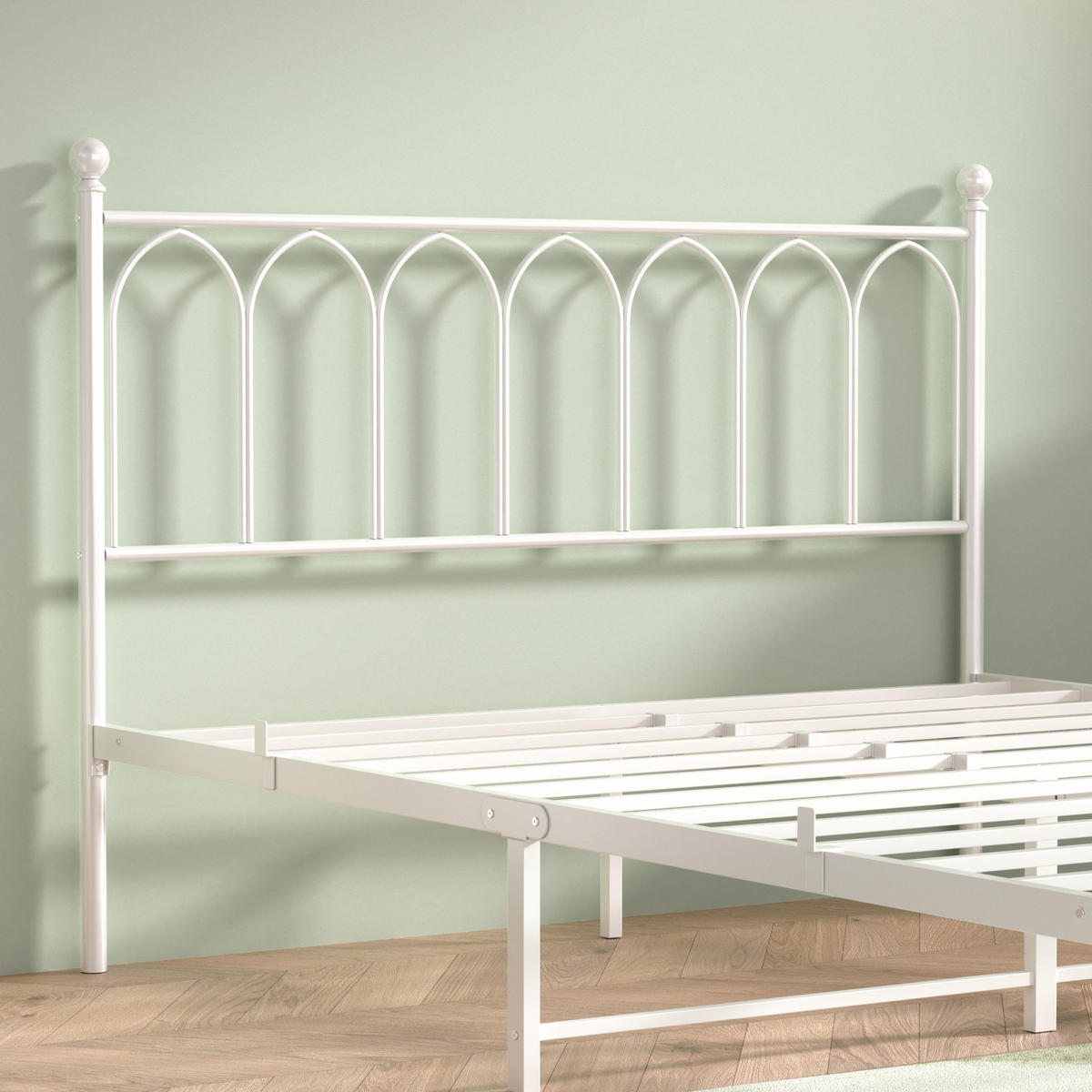 METALLBETT 140/200 mit Stauraum unter dem Bett, mit Lattenrost,Weiß - Weiß, Metall (140/200cm) - STILVORA