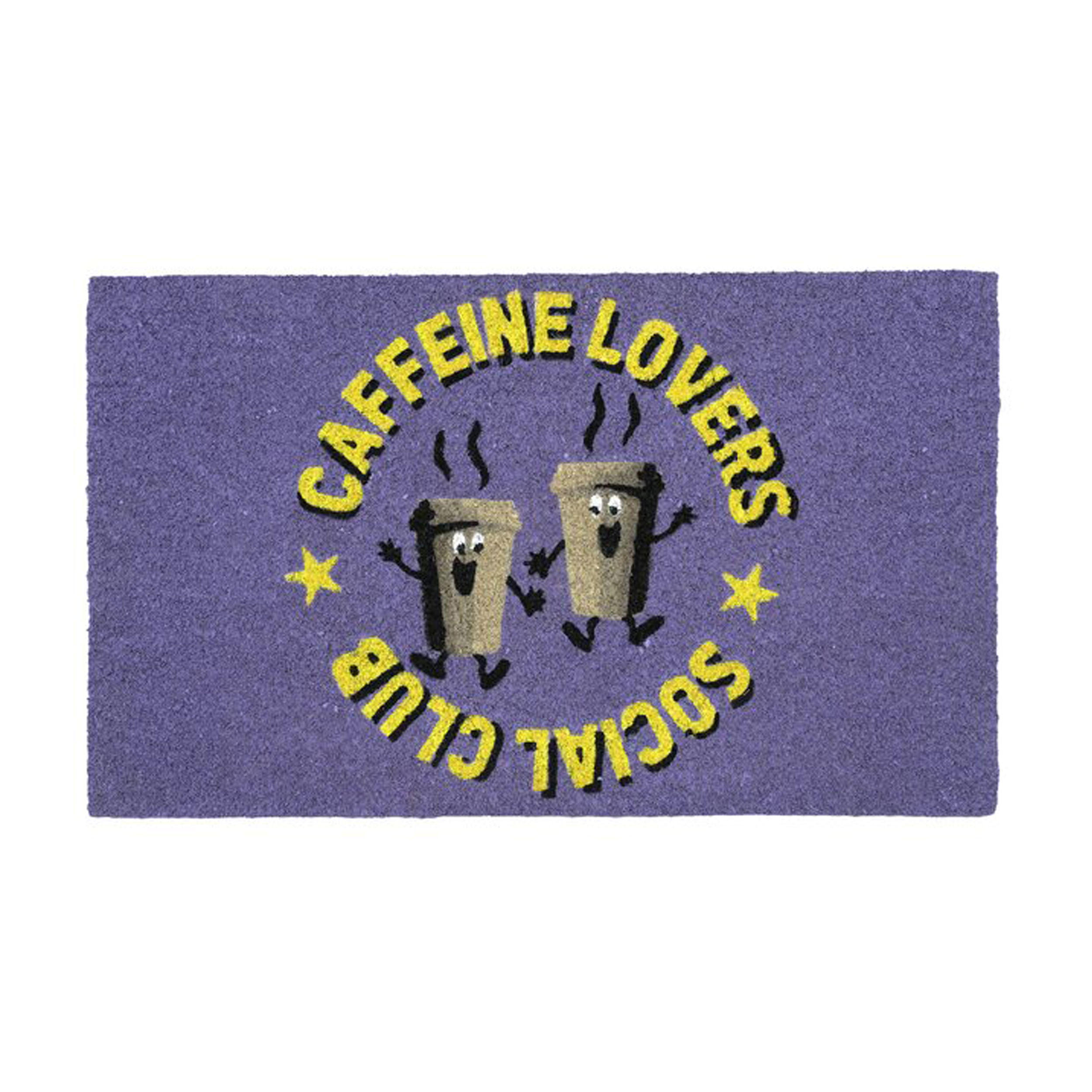 FUSSMATTE Caffeine lovers social club, Kokos, Lila, 75 x 45 cm - Lila, Naturmaterialien (3/46.5cm) - Gift Company