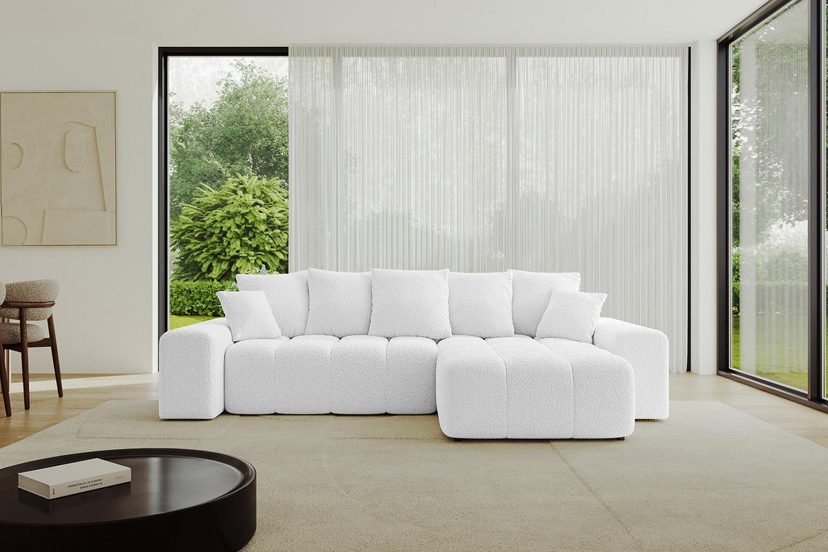 ECKSOFA Ottomane rechts ENIL-L 297x189x68 Weiß Bouclé - Weiß, Holzwerkstoff/Kunststoff (189/297cm) - ALTDECOR
