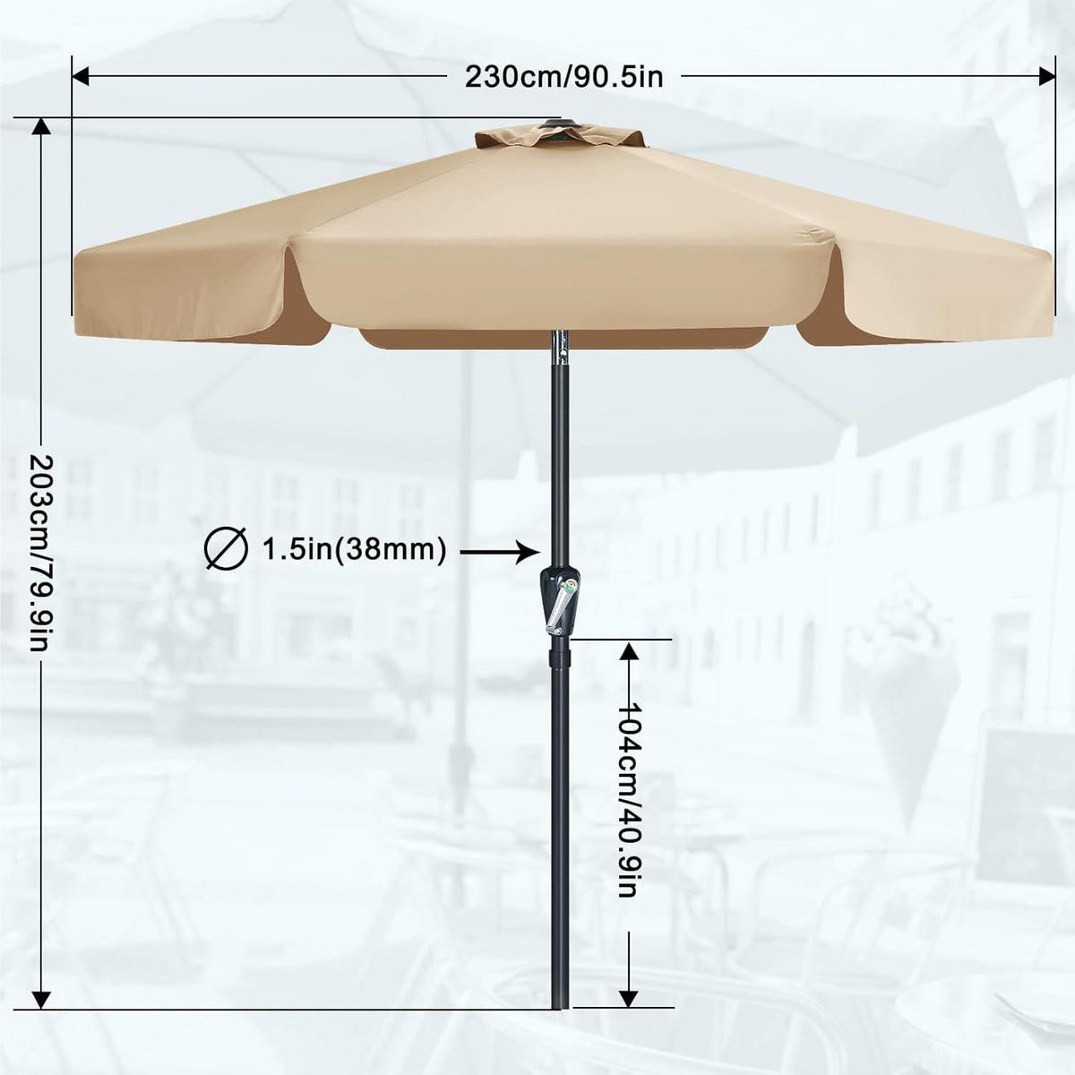 SONNENSCHIRM 230 cm Khaki neigungsverstellbar mit Kurbel und Volant - Olivgrün, Textil (230/230cm)