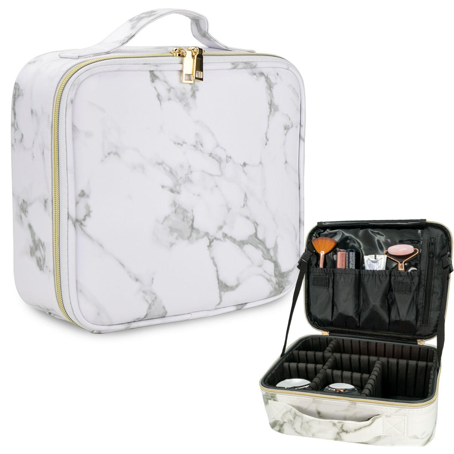 MAKE-UP-TASCHE mit anpassbaren Innenfächern - Grau, Kunststoff (23.4/9.5/26cm) - Intirilife