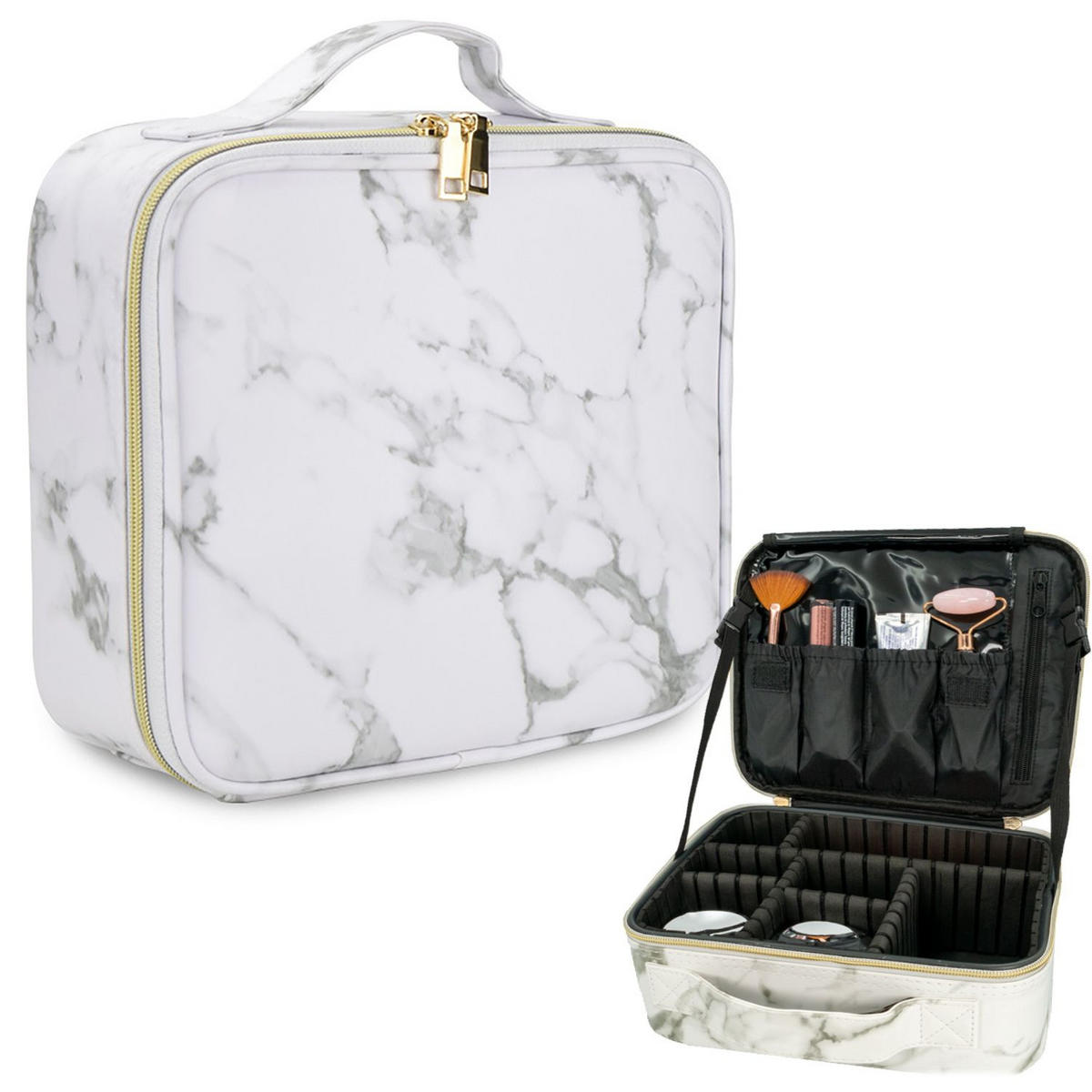 MAKE-UP-TASCHE mit anpassbaren Innenfächern - Grau, Kunststoff (23.4/9.5/26cm) - Intirilife
