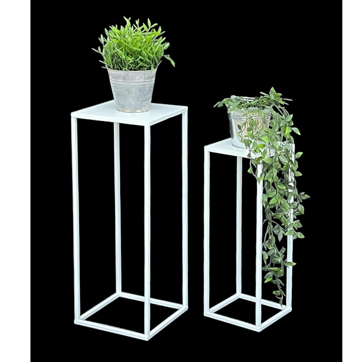 DANDIBO Blumenhocker Metall Weiß Eckig Blumenständer Beistelltisch 96482 2er Set Blumensäule Modern Pflanzenständer Pflanzenhocker - Weiß, Metall (23/60/23cm) - DanDiBo