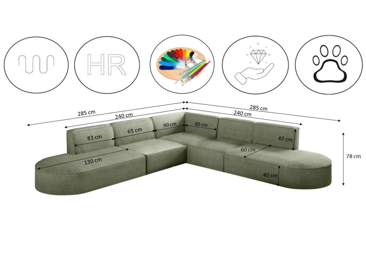 ECKSOFA Designer Corner MODENA stoff Poso, viele Farben Hellgrün - Hellgrün, Holzwerkstoff (285/285cm) - Kaiser Möbel