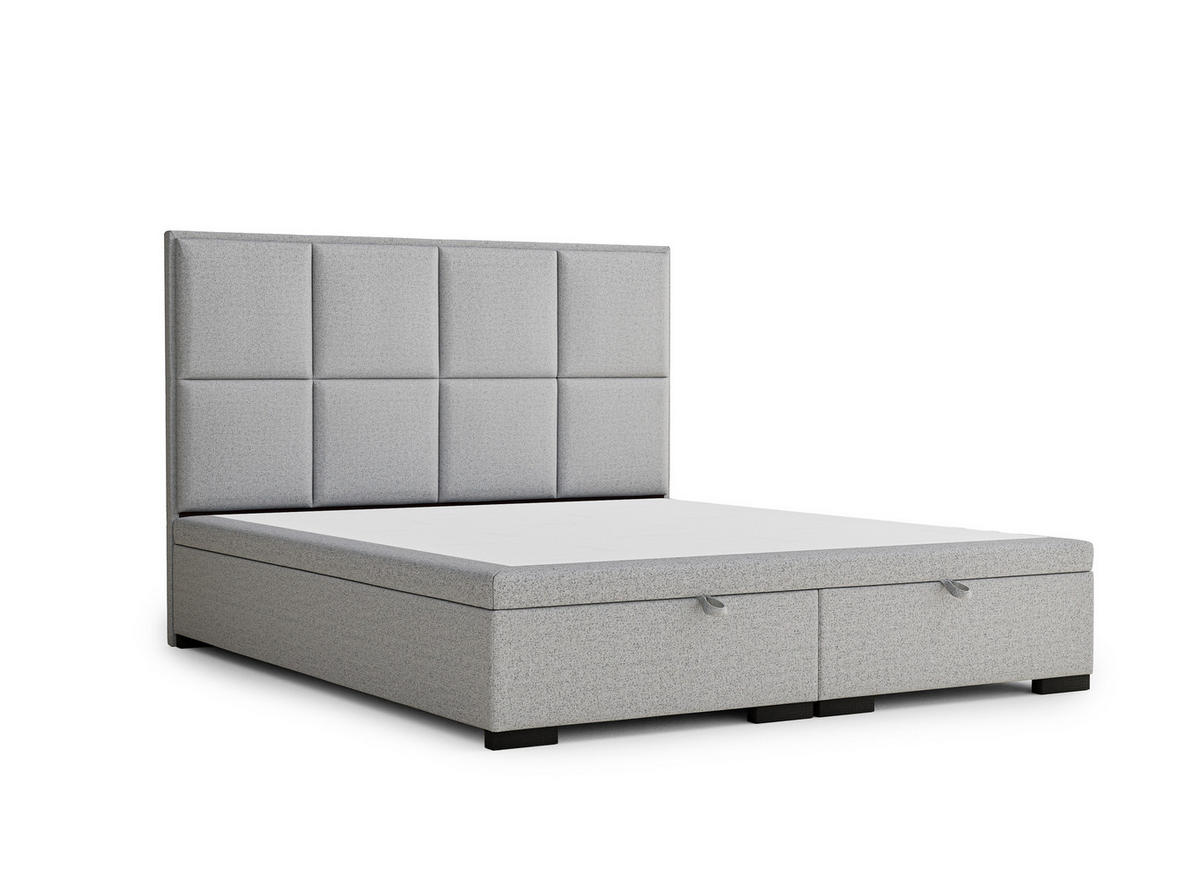 POLSTERBETT Fogo 180/200 cm, in Hellgrau, Bettkasten, gepolstertes Kopfteil - Hellgrau/Schwarz, Holz/Holzwerkstoff (180/200cm) - Maison de Reve