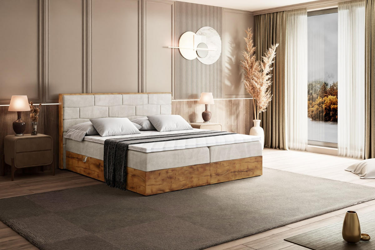 BOXBETT mit Matratze H4 und Lattenrost - LOLLI8 - 180x200 - Beige - Braun, Holzwerkstoff/Kunststoff (180/200cm) - ALTDECOR