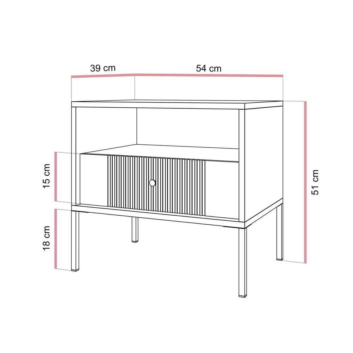 NACHTTISCH VIVALDI mit geriffelter Front - Grün, Holzwerkstoff (54/51/39cm) - Lookway