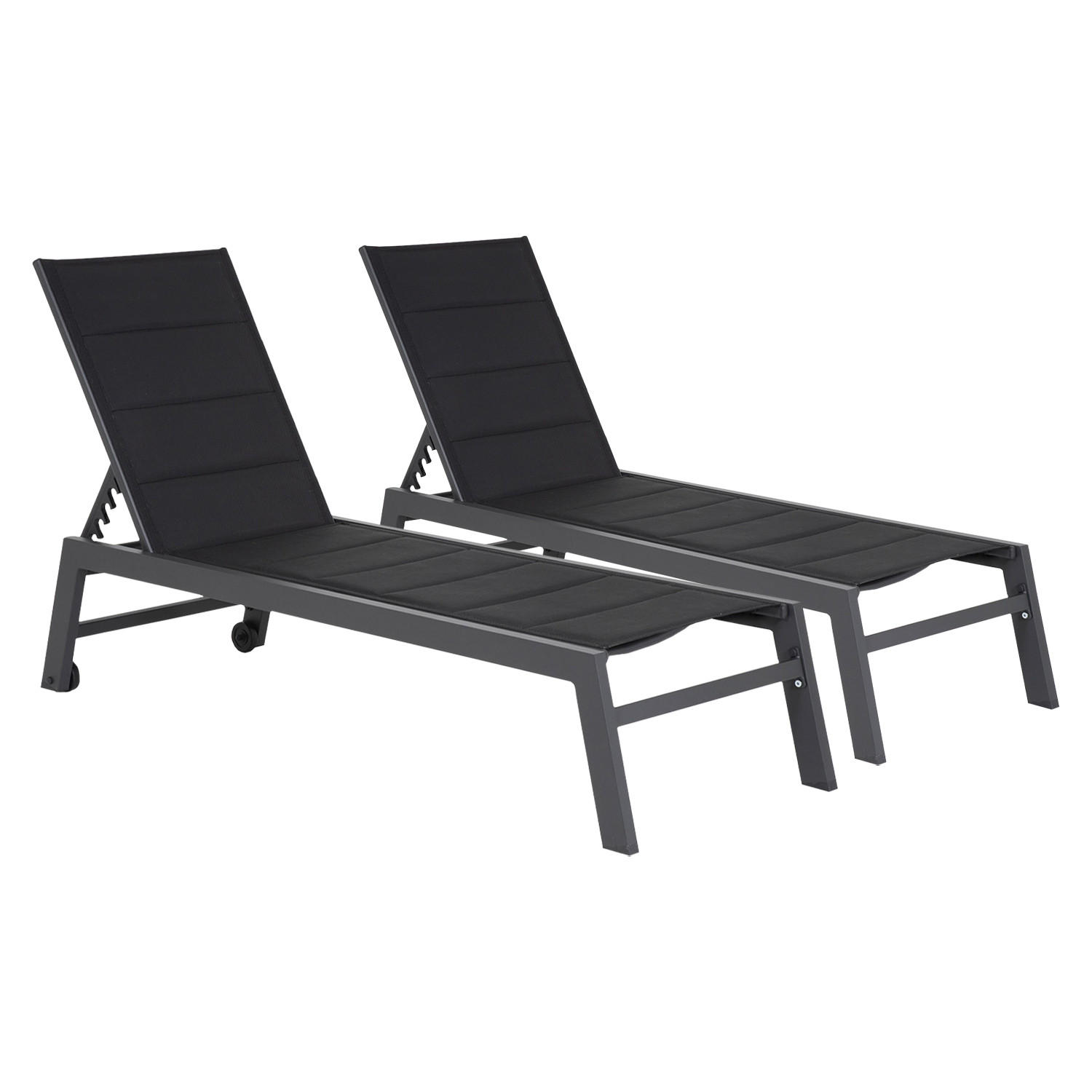 SONNENLIEGEN Barbados Schwarz und Anthrazitgrau 2er-Set - Schwarz, Metall (61/95/198cm) - Happy Garden