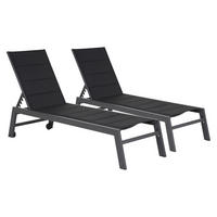 SONNENLIEGEN Barbados Schwarz und Anthrazitgrau 2er-Set - Schwarz, Metall (61/95/198cm) - Happy Garden