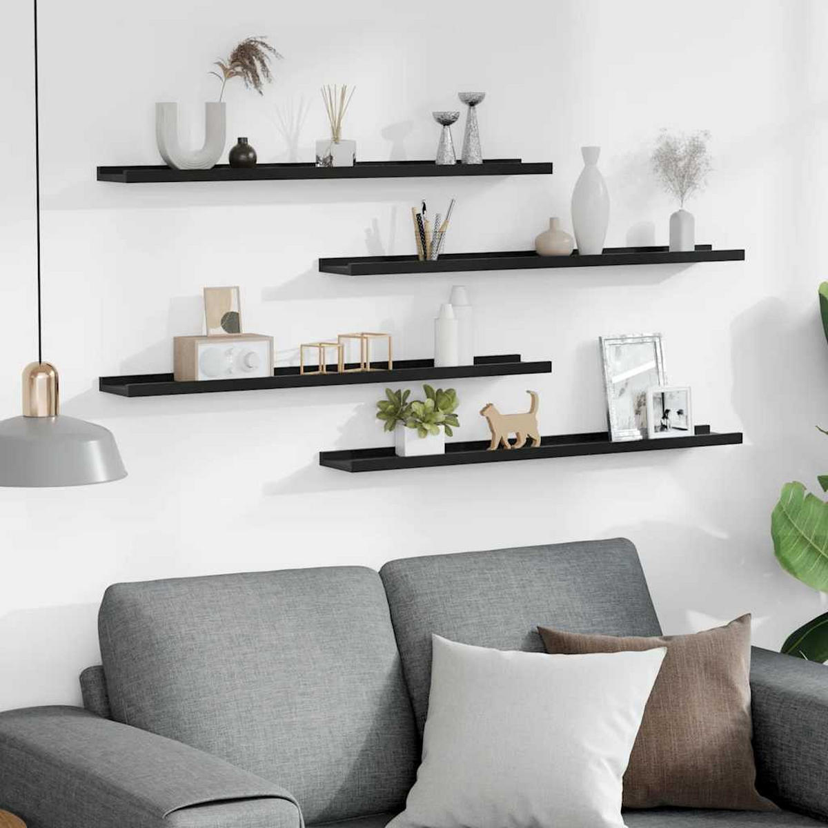 WANDREGALE 4er set Schwarz 80/9X3 Cm - Schwarz, Holzwerkstoff (80/3/9cm) - vidaXL