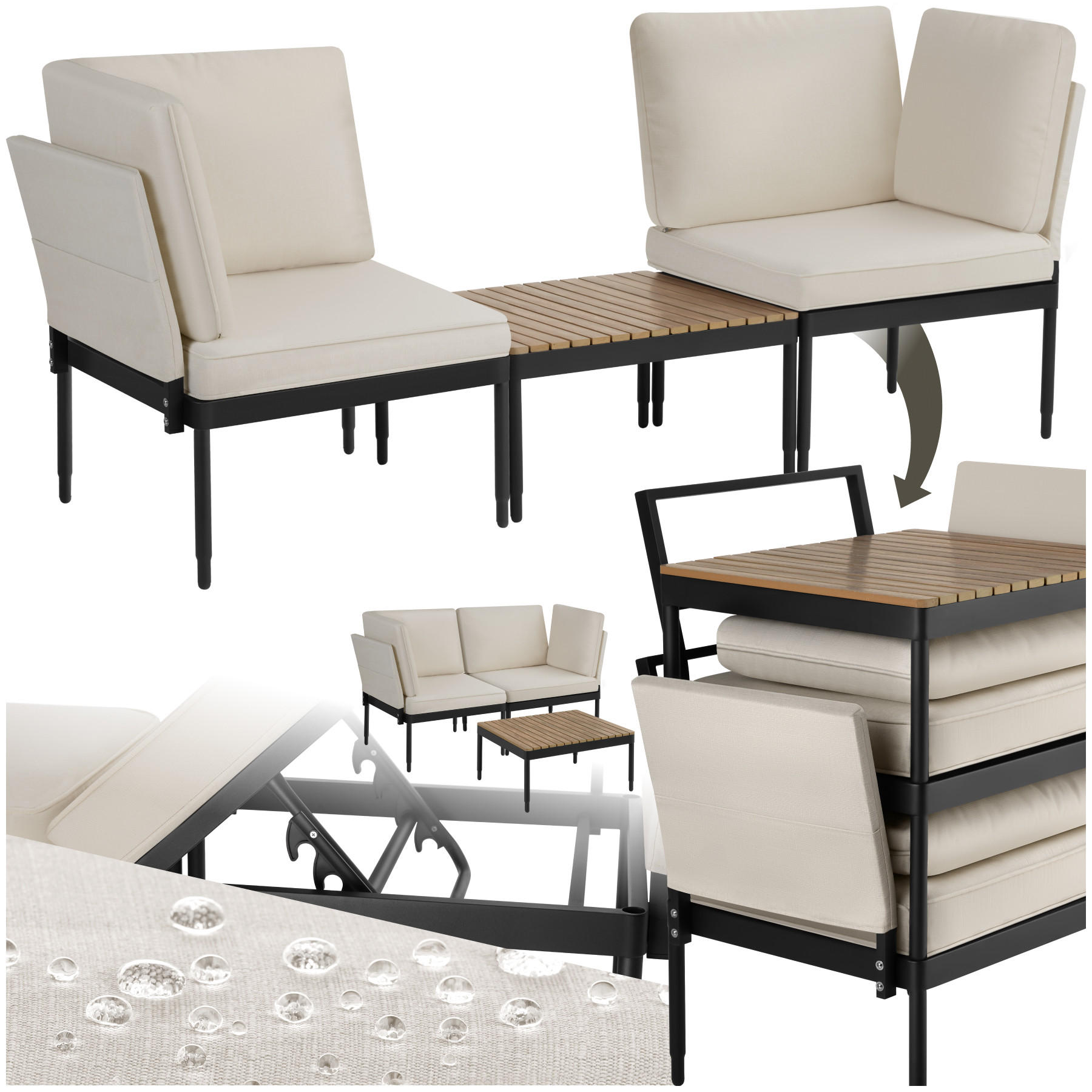 GARTENLOUNGE-SET Magaluf,Armlehnen mit Seitentaschen, stapelbar,anthrazit/grau - Anthrazit/Grau, Kunststoff/Metall - tectake