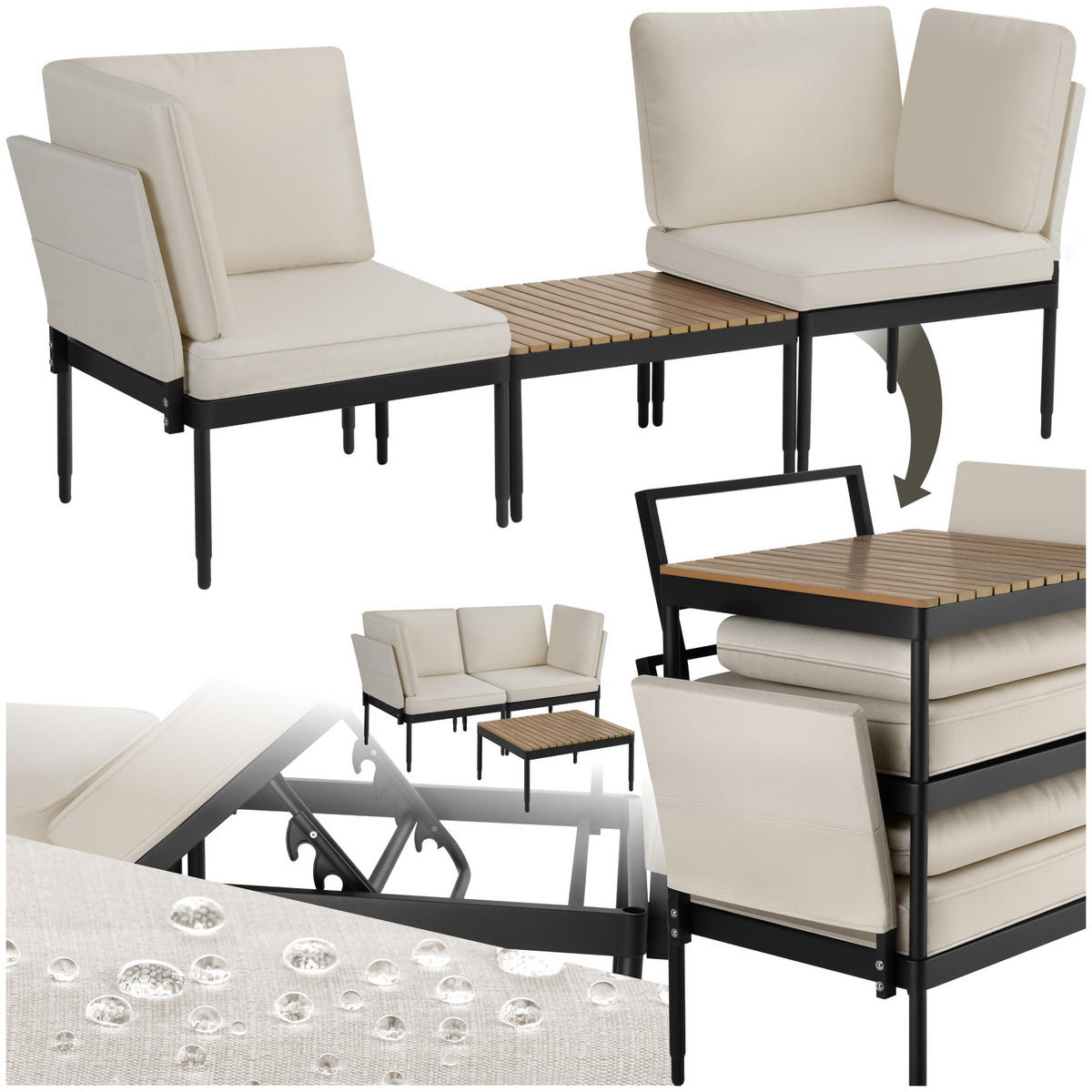 GARTENLOUNGE-SET Magaluf,Armlehnen mit Seitentaschen, stapelbar,anthrazit/grau - Anthrazit/Grau, Kunststoff/Metall - tectake