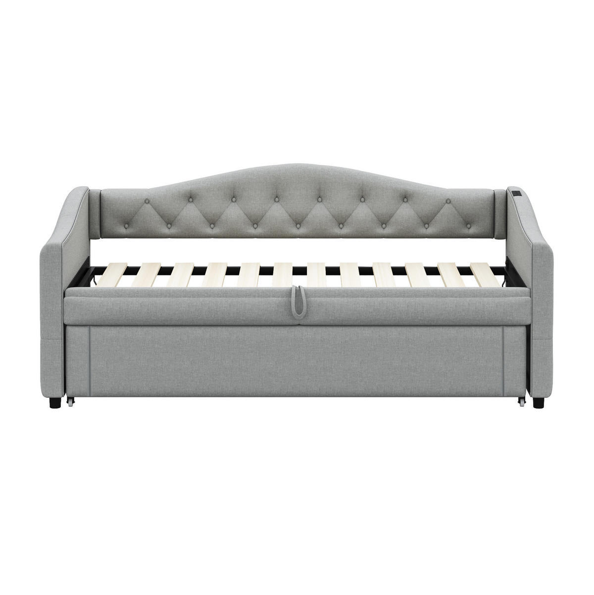 POLSTERBETT 90/200 cm als Schlafsofa mit USB-Anschluss und Lattenrost, Grau - Grau, Textil (90/200cm) - Redom