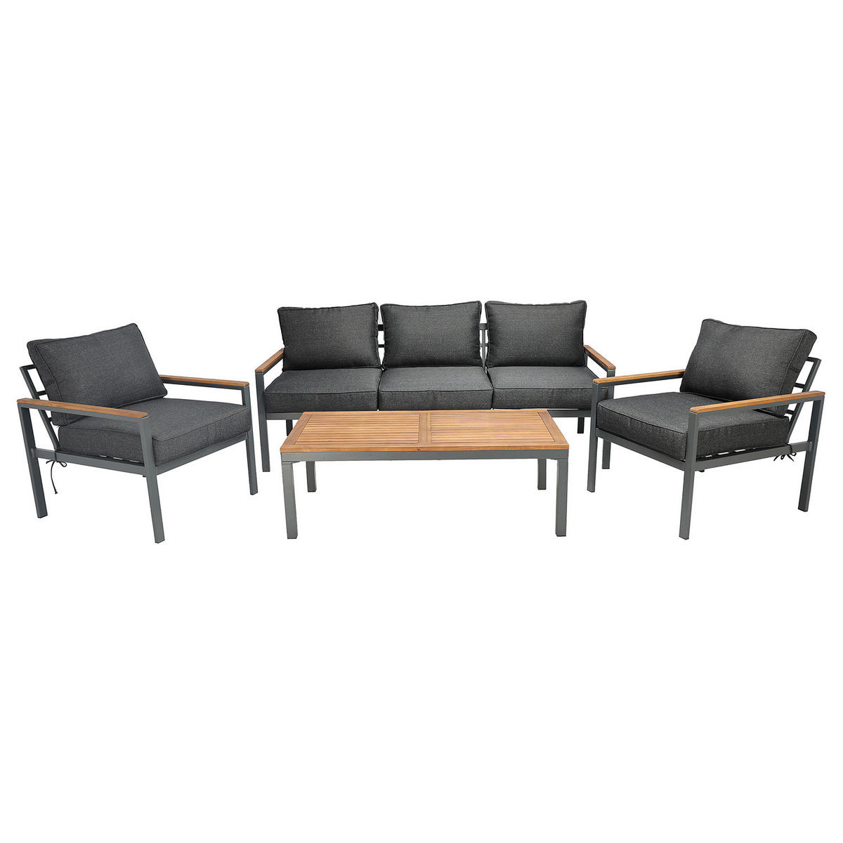 LOUNGESET - 4-teilig - Webstoff / Akazie massiv - Grau / Akazie Braun - Grau, Holz/Textil - home24