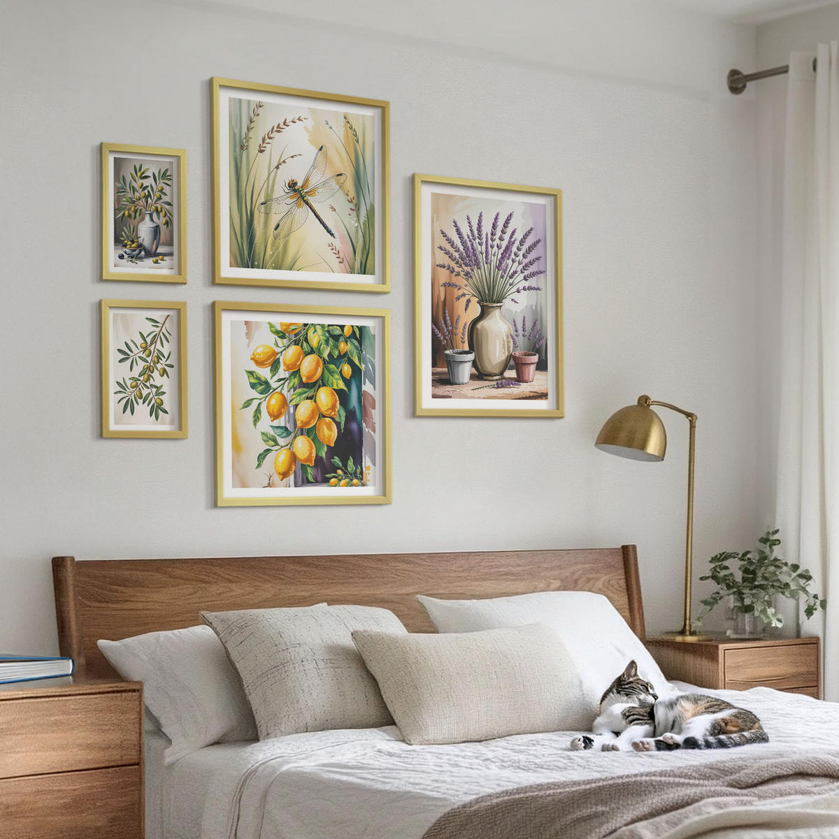 BILDER SET 5er Set - 50x50 cm & 20x30 cm & 40x60 cm Goldrahmen - Lavendelblüten und Architektur - Goldfarben, Kunststoff (40/60cm) - TULUP