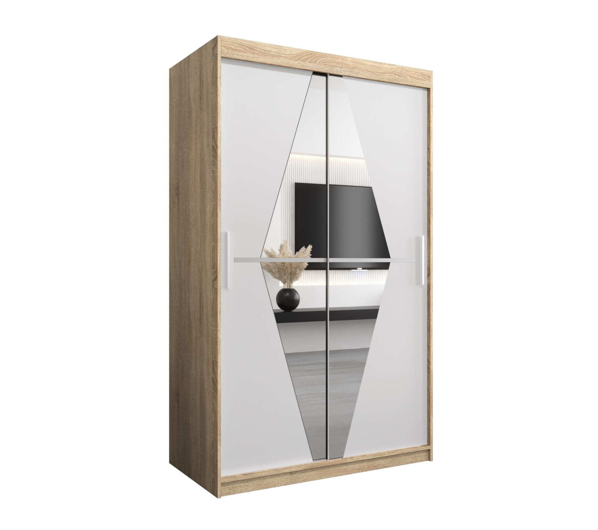 Abiks Möbel Schwebetürenschrank Sonoma Eiche, Weiß 120x200x62 cm